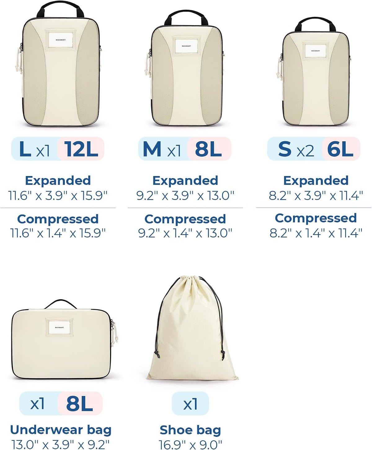 BAGSMART Compression Packing Cubes, Lightweight Travel Essentials