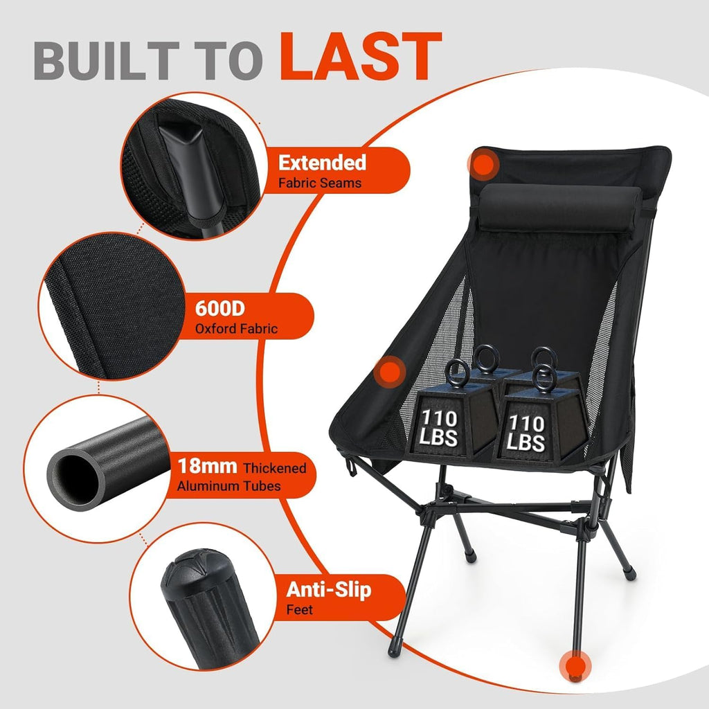 Overmont Oversized Camping Chair for Adults - 400lbs Support Heavy-Duty Padded Seat Outdoor Portable Folding Chair with Cooling Bag Cup Holder Carry Bag Comfortable for Sport Garden Beach Fishing Lawn