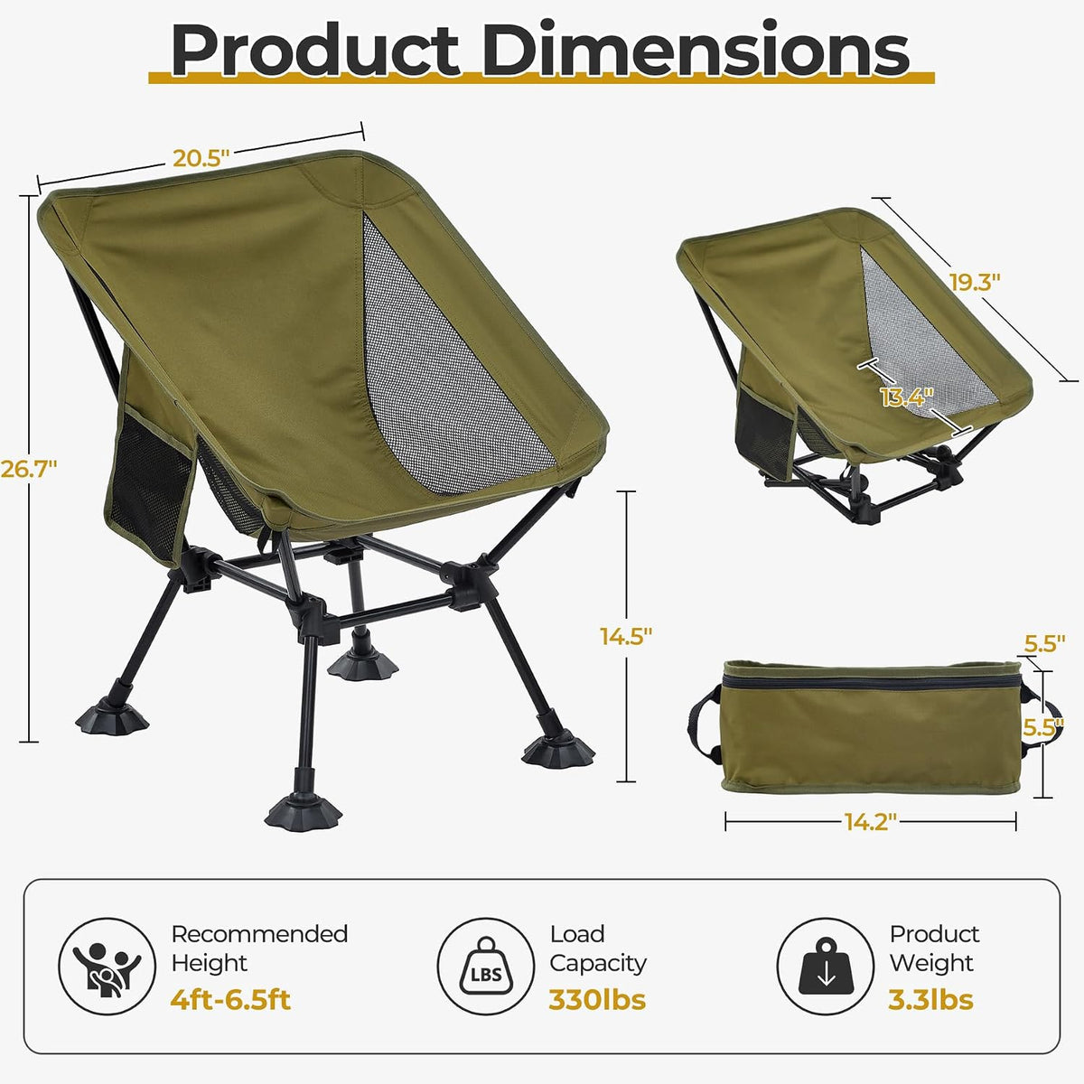Lightweight Folding Backpacking Camping Chair for Hiking, Beach