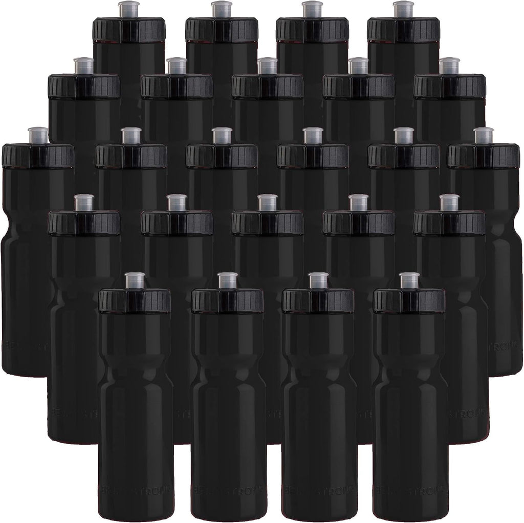 50 Strong | Bulk Water Bottles, 24-Pack, 22 oz, Sports Squeeze, Black