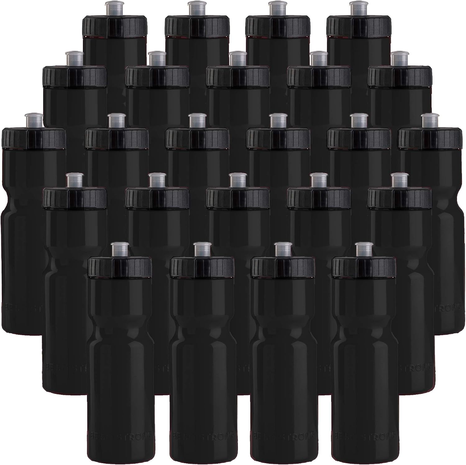50 Strong | Bulk Water Bottles, 24-Pack, 22 oz, Sports Squeeze, Black