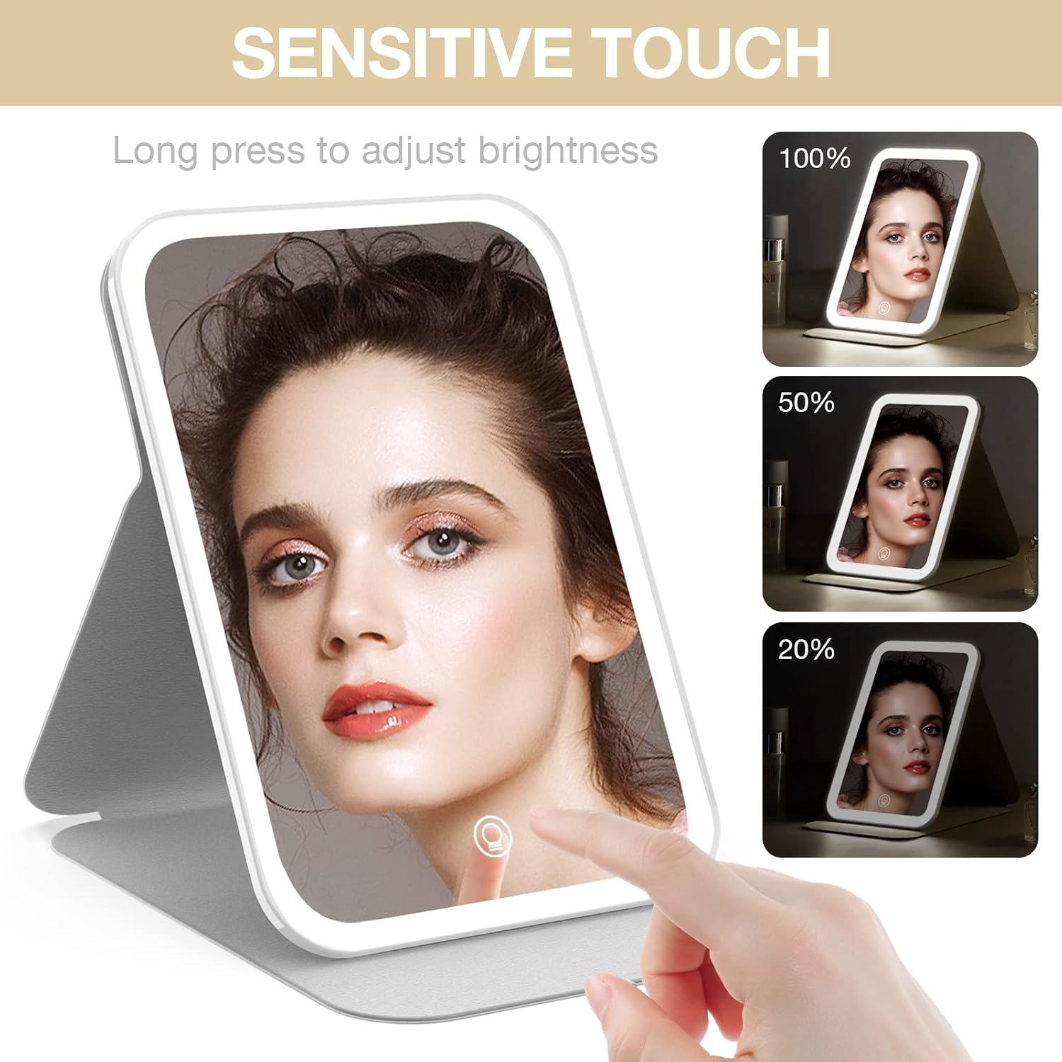 Kintion Travel Makeup Mirror, Portable LED Lighted Folding Mirror (White)