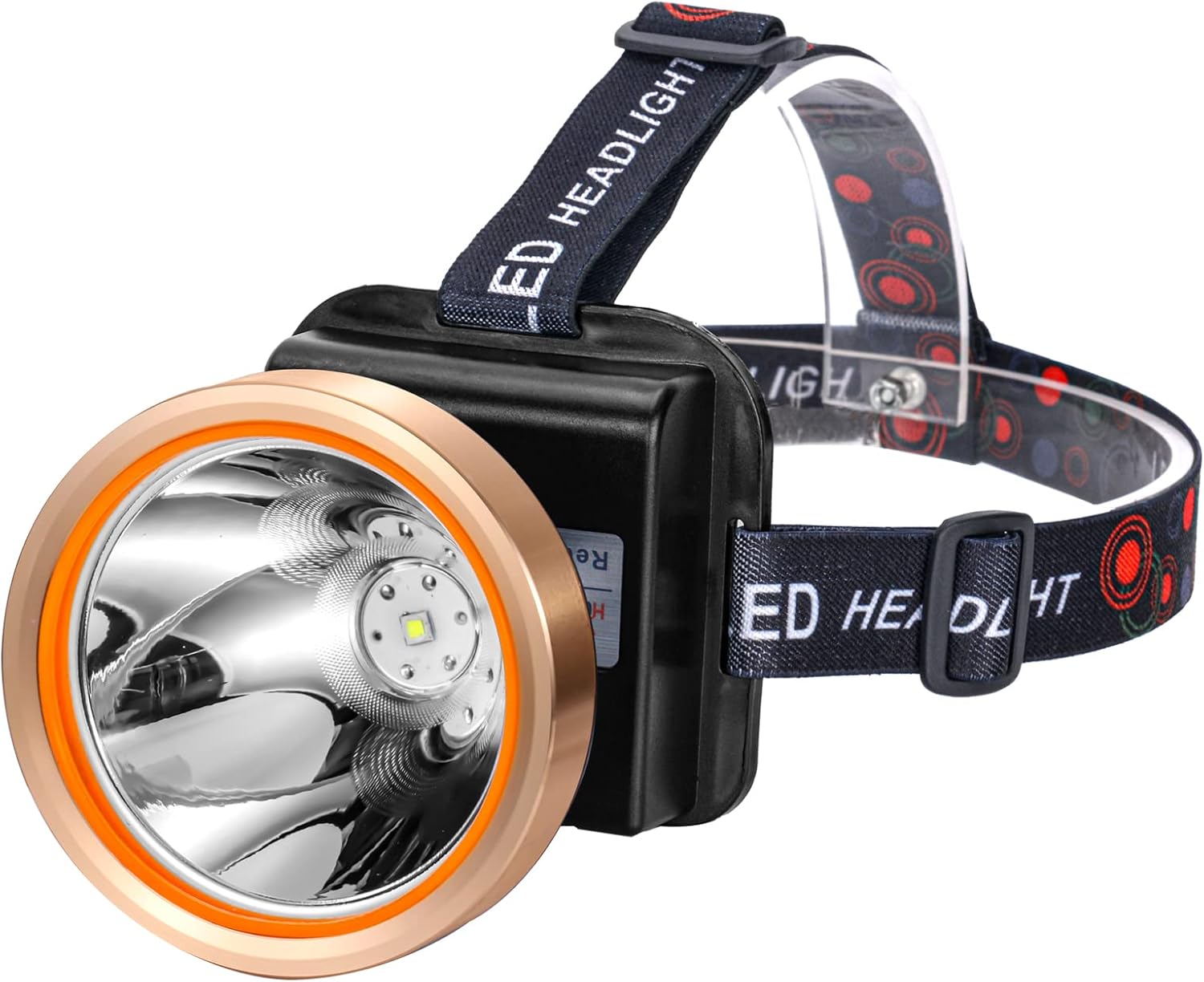 Superbright LED Rechargeable Headlamp,High Power Camping Light 2 Modes Waterproof Headlight Adjustable Gold Head Troch Lamp for Hunting Fishing Hiking(White Light)