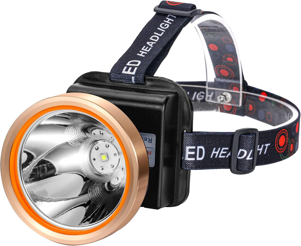 Superbright LED Rechargeable Headlamp,High Power 2 Light Modes Waterproof Headlight Adjustable Gold Head Troch Lamp for Hunting Fishing Hiking(Yellow Light)