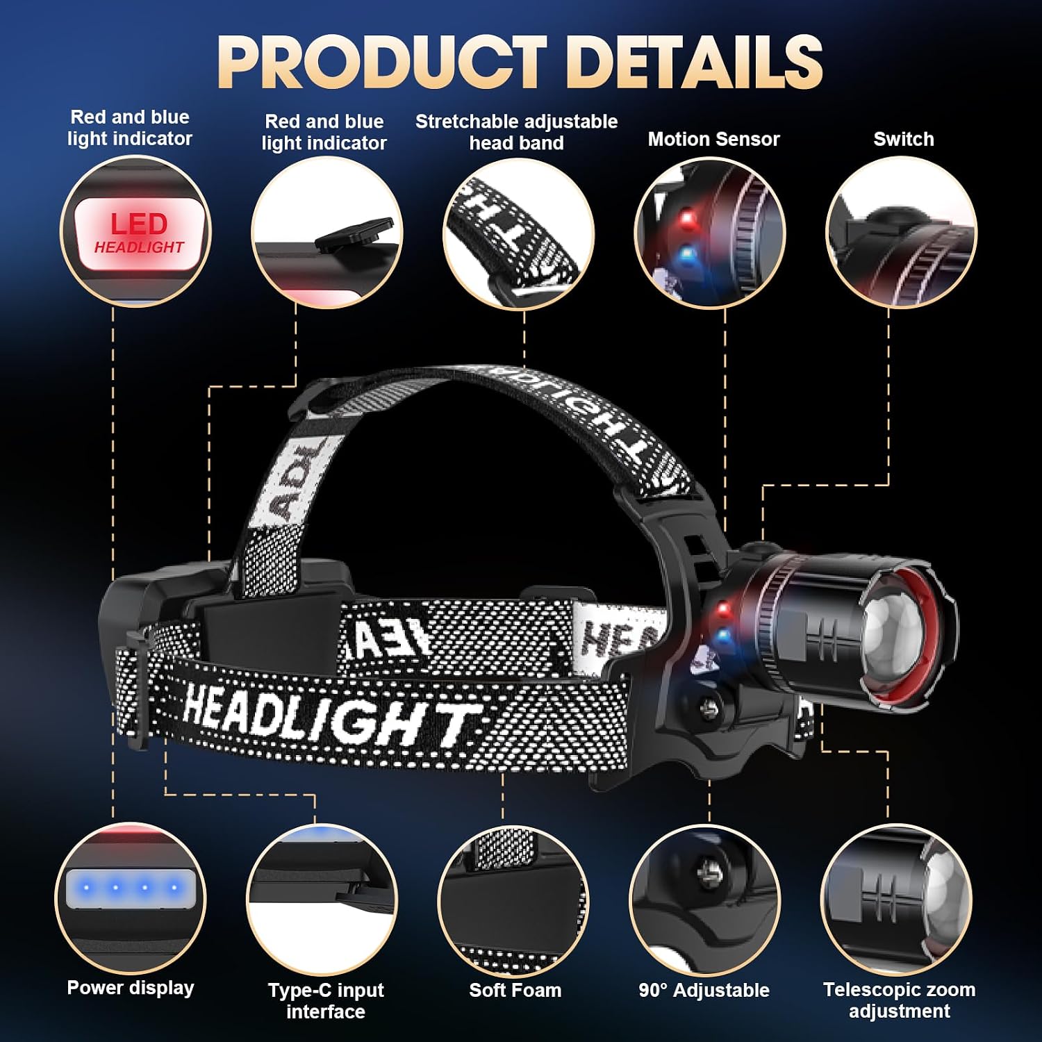 ATDOALL Headlamp Rechargeable, Super Bright LED Head Lamps 2-Pack Headlight