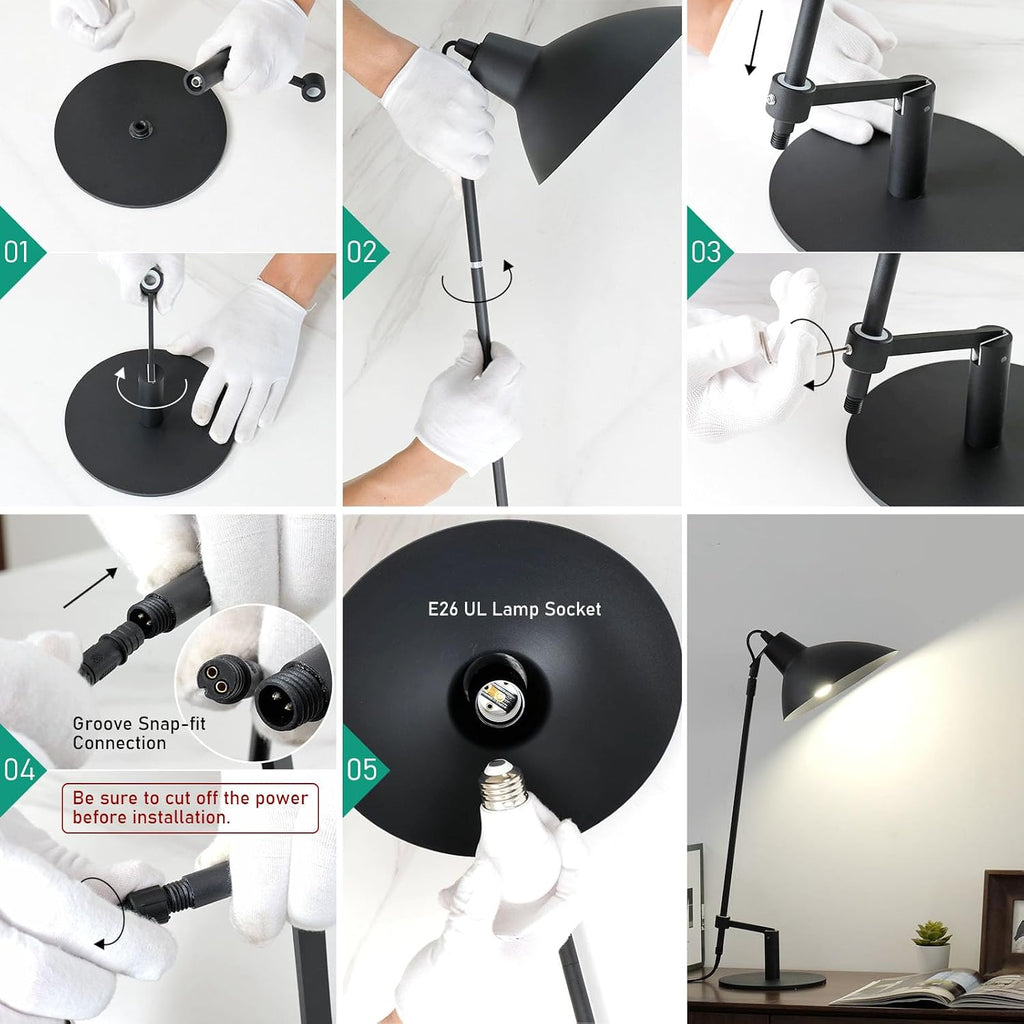 Desk Lamp Modern Industrial 100% Metal Adjustable Table Lamp 24", Natural Light (4000K) with Dimmer, Ideal for Office Bedroom Study Room Living Room Nightstand Bedside Lamps Sand Black