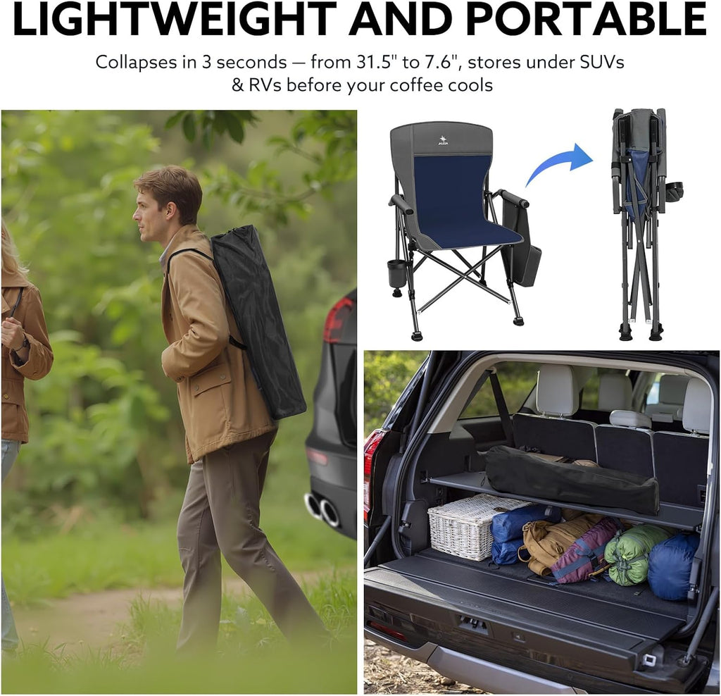 Oversized Camping Chair 400 lbs, Heavy Duty Folding Chair, Wide Seat