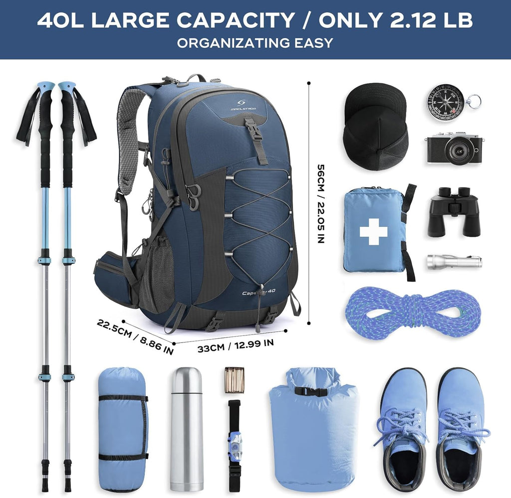 Maelstrom 40L Hiking Backpack, Lightweight Camping Daypack with Rain Cover