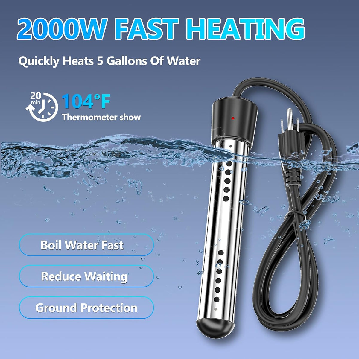 BSEED Portable Shower for Camping with Immersion Water Heater, 6000mAh Rechargeable Camping Shower with Intelligent LED Display, Outdoor Shower for Hiking, Travel, Pets & Car Washing, Wartering Plants