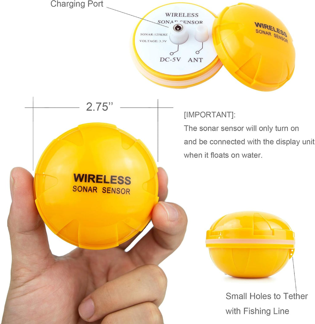 Portable Rechargeable Fish Finder Wireless Sonar Sensor Fishfinder Depth Locator with Fish Size, Bottom Contour, Color LCD Display