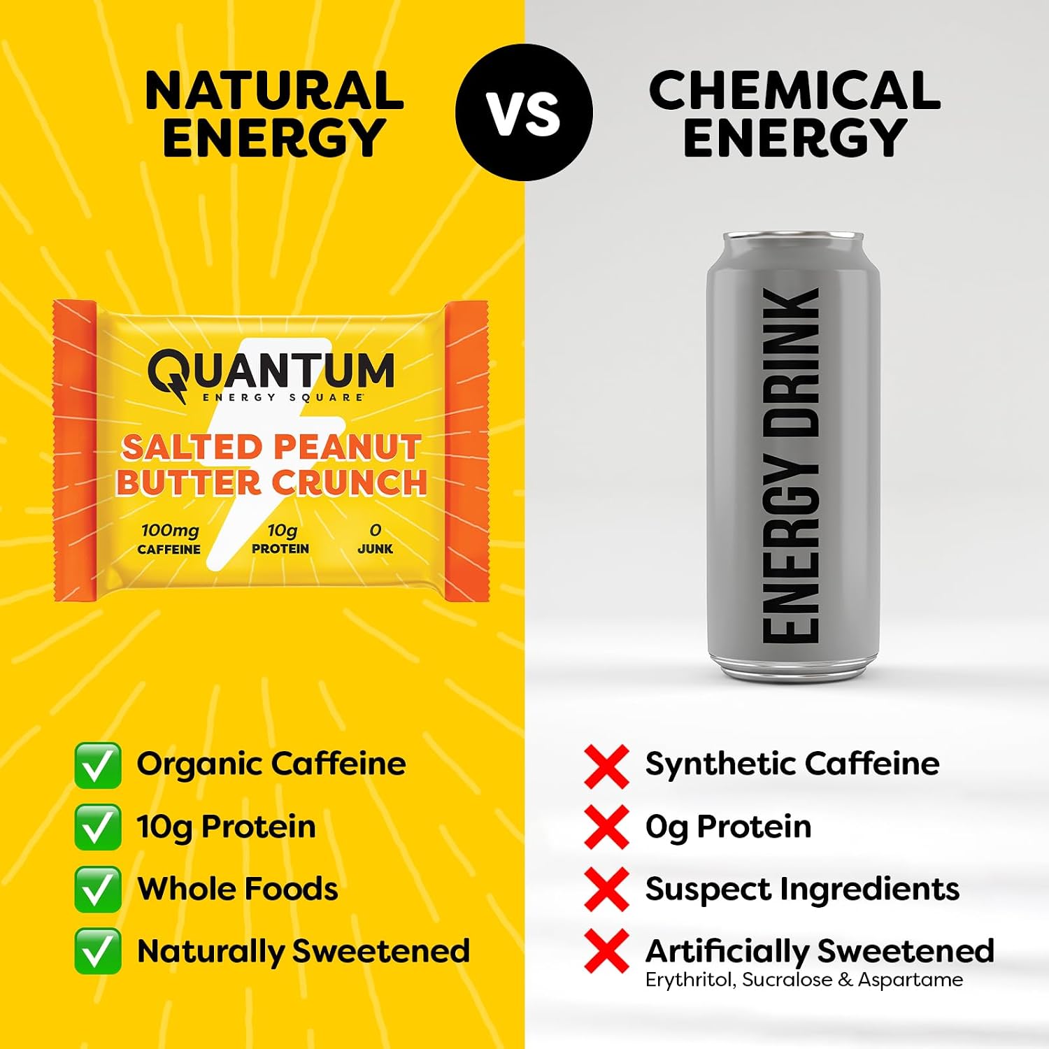 QES Energy Bar, Salted Peanut Butter, Caffeine, 10g Protein, Gluten Free