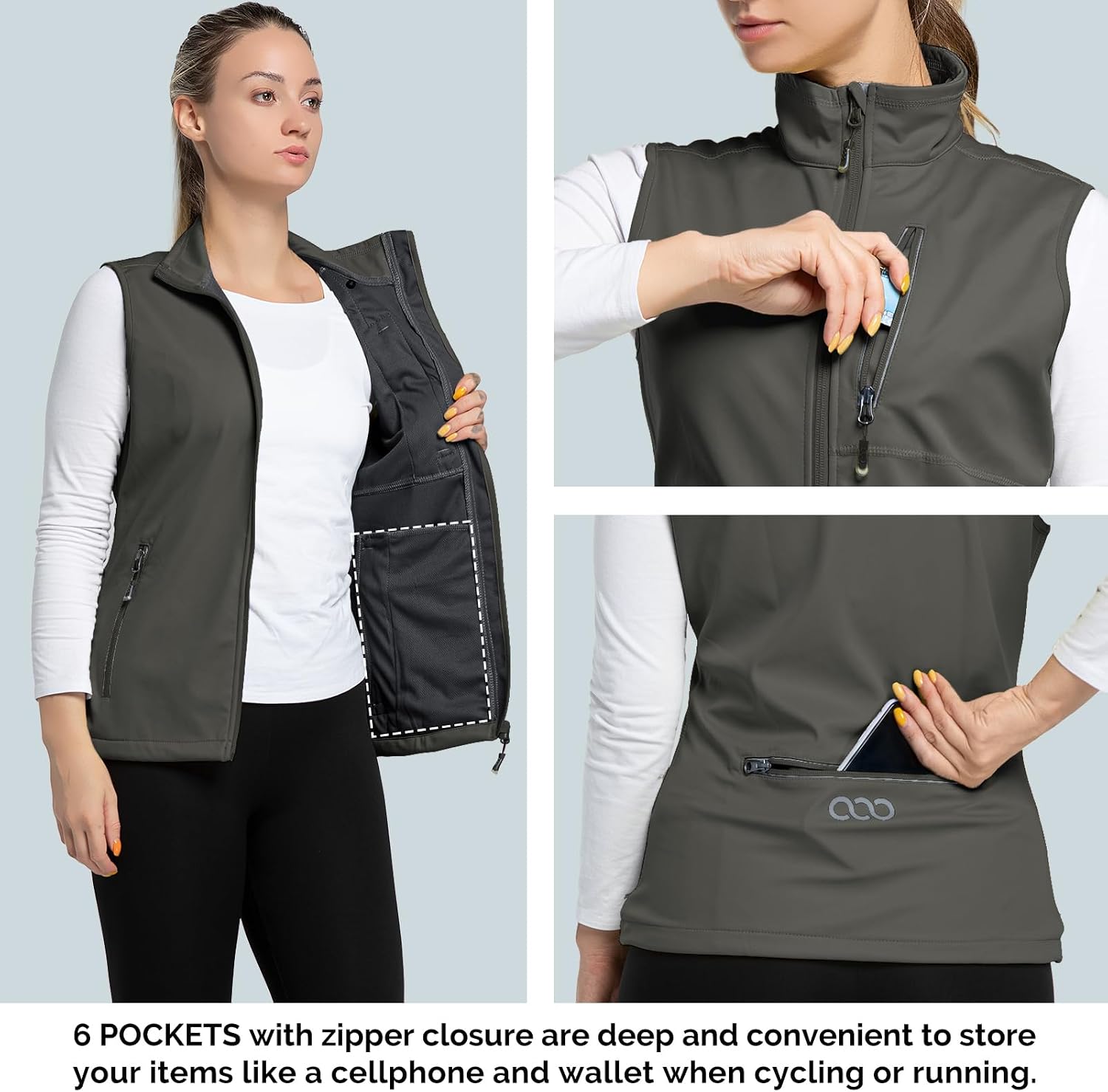 33,000ft Women's Lightweight Running Vest with 6 Pockets for Travel Golf
