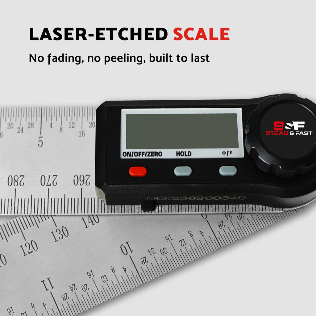 S&F STEAD & FAST Stainless Steel Digital Angle Finder Tool, 7 Inch / 200 mm
