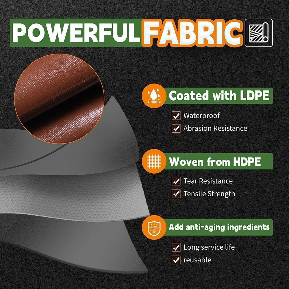 RAINDEWAY Tarp 10x14ft Brown Tarps Heavy Duty Waterproof 18Mil Extra Thick