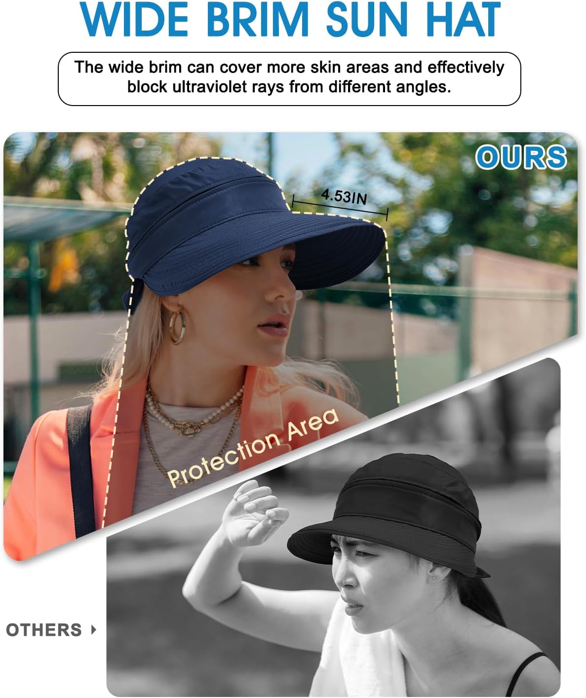 Century Star Sun Hat for Women Wide Brim Zip-Off Beach Hat Visor Ponytail UV Protection Summer Visors