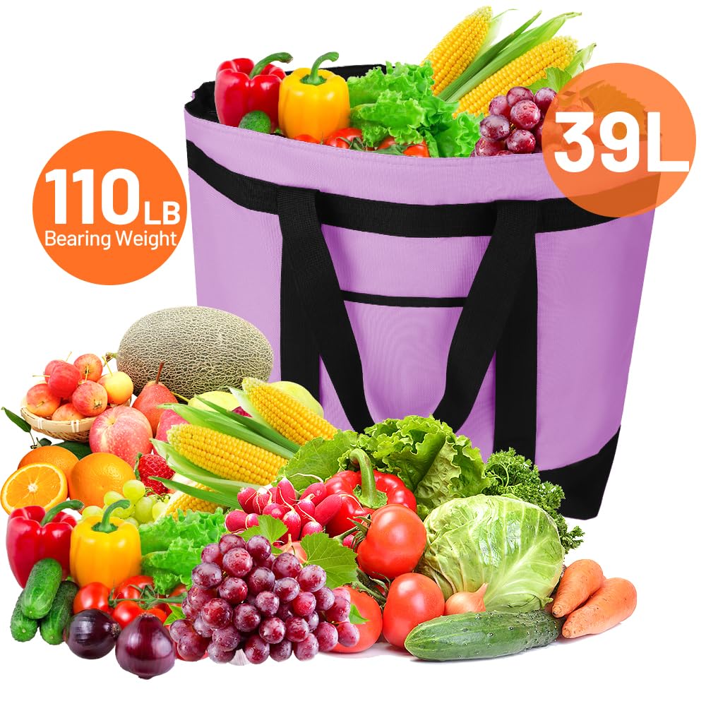 Insulated Reusable Tote Bag for Grocery Shopping for Women/Men, Pizza/Food Delivery Bag to Keep Food Cold/Hot for Commercial Delivery Services, Cooler bags for Travel/Beach/Picnic, Lavender
