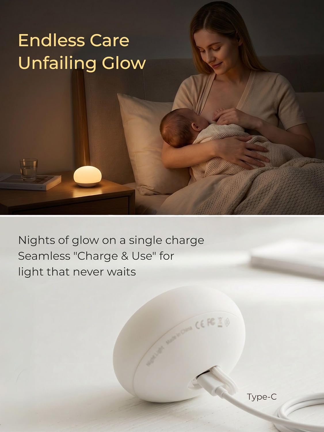 EASZZZ Baby Night Light, Egg Light for Nursery, Flip Design Touch Lamp