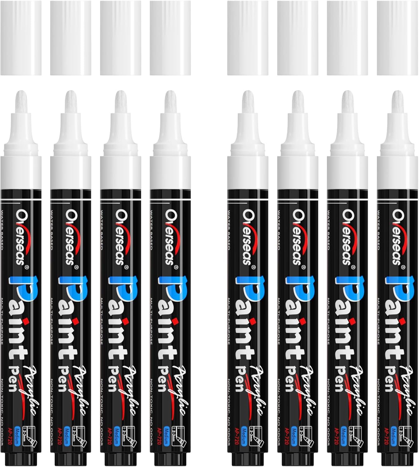 Overseas White Acrylic Paint Markers 8 Pack, Medium Tip Paint Pens