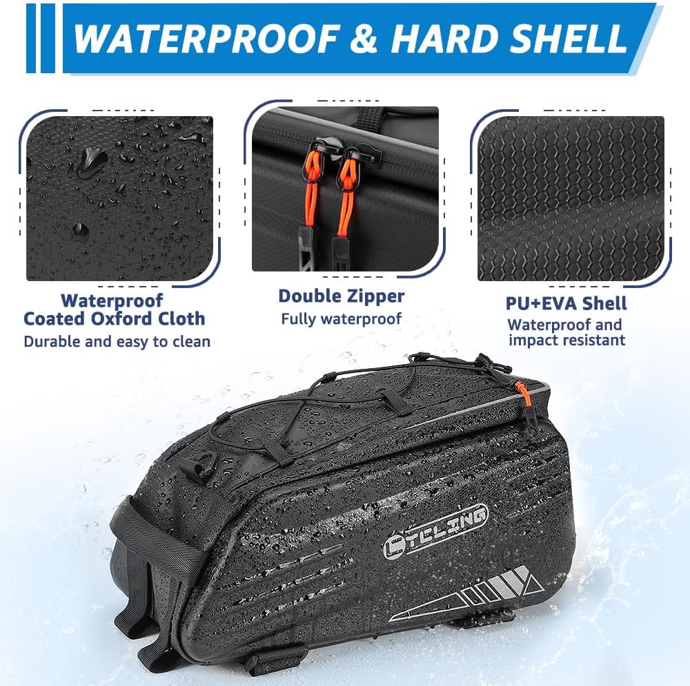 WOTOW Bike Bag for Bicycle Rear Rack - Waterproof Hard Shell 10L