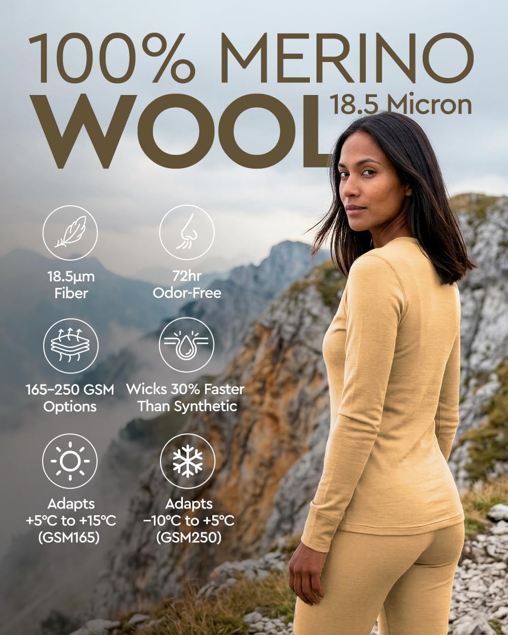 100% Merino Wool Base Layer Set Women - Thermal Underwear Long Johns PJs