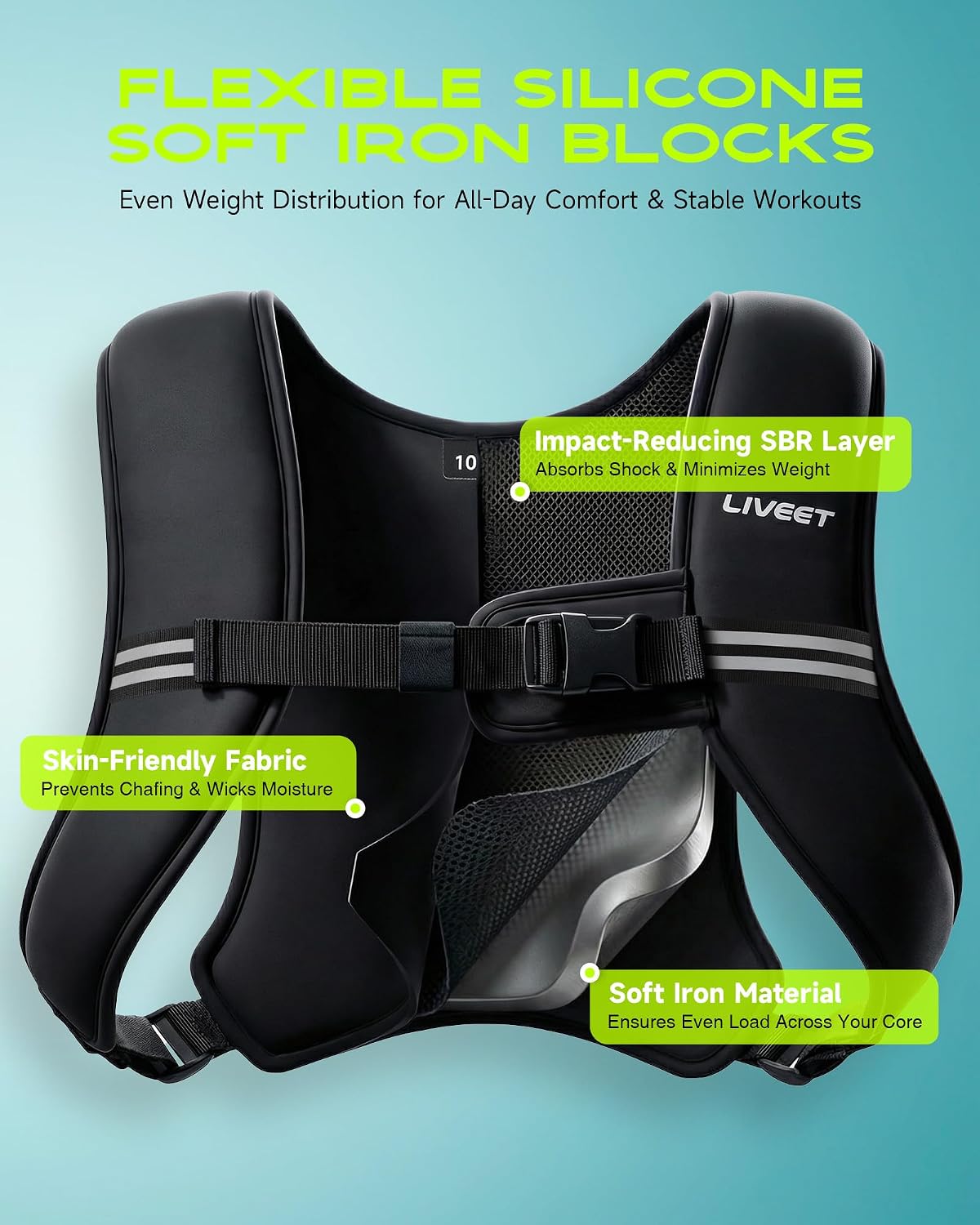 Weighted Vest for Women Men, Soft Iron, Reflective Strips