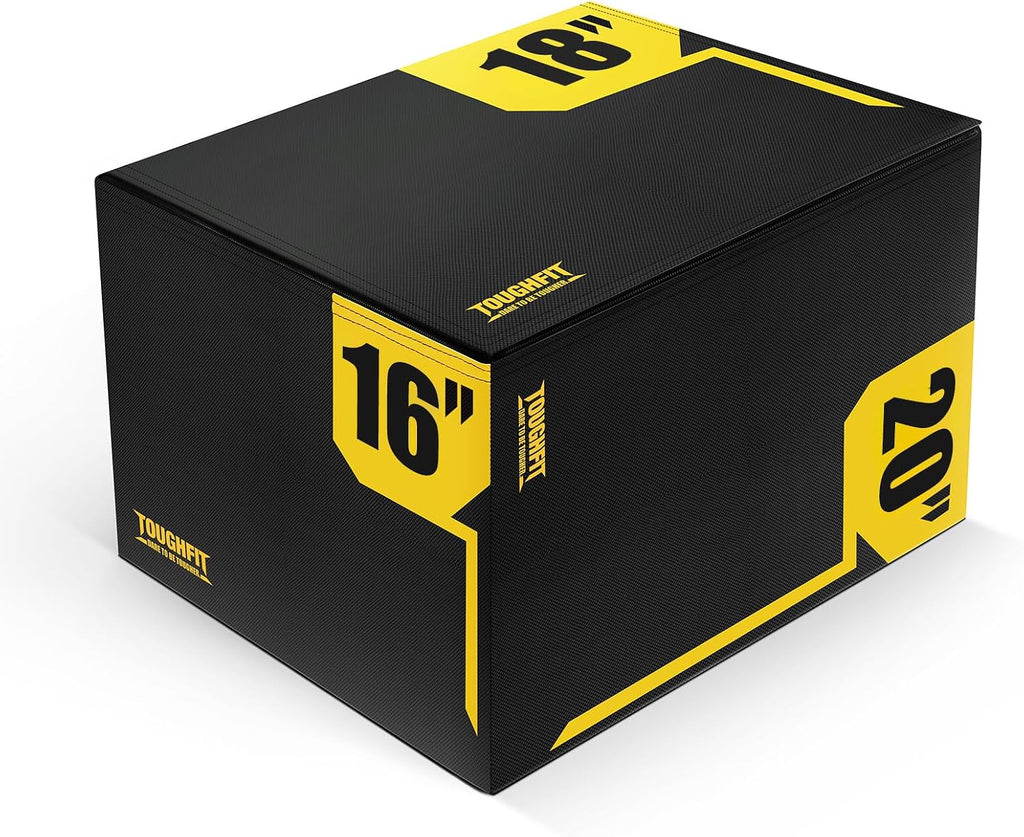 ToughFit Plyo Box - 3 in 1 Foam Plyometric Box - Jump Box for MMA, Crossfit - Adjustment Height Plyometric Jump Box for Home Gym - PVC Cover Platform & High-Density Workout Box