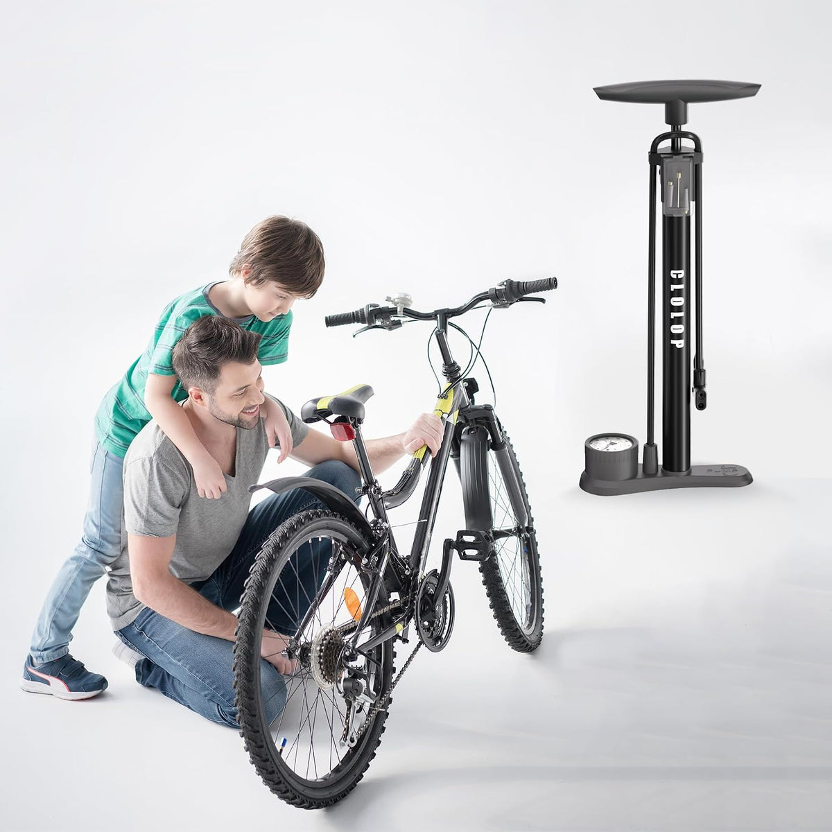 CLOLOP Bike Floor Pump with Gauge, Bike Tire Inflator, Air Pump, Bike Pump with Dual Presta & Schrader Valve Head, Bicycle Air Pump, Ball Pump for Road Bike, Mountain Bikes, Balls