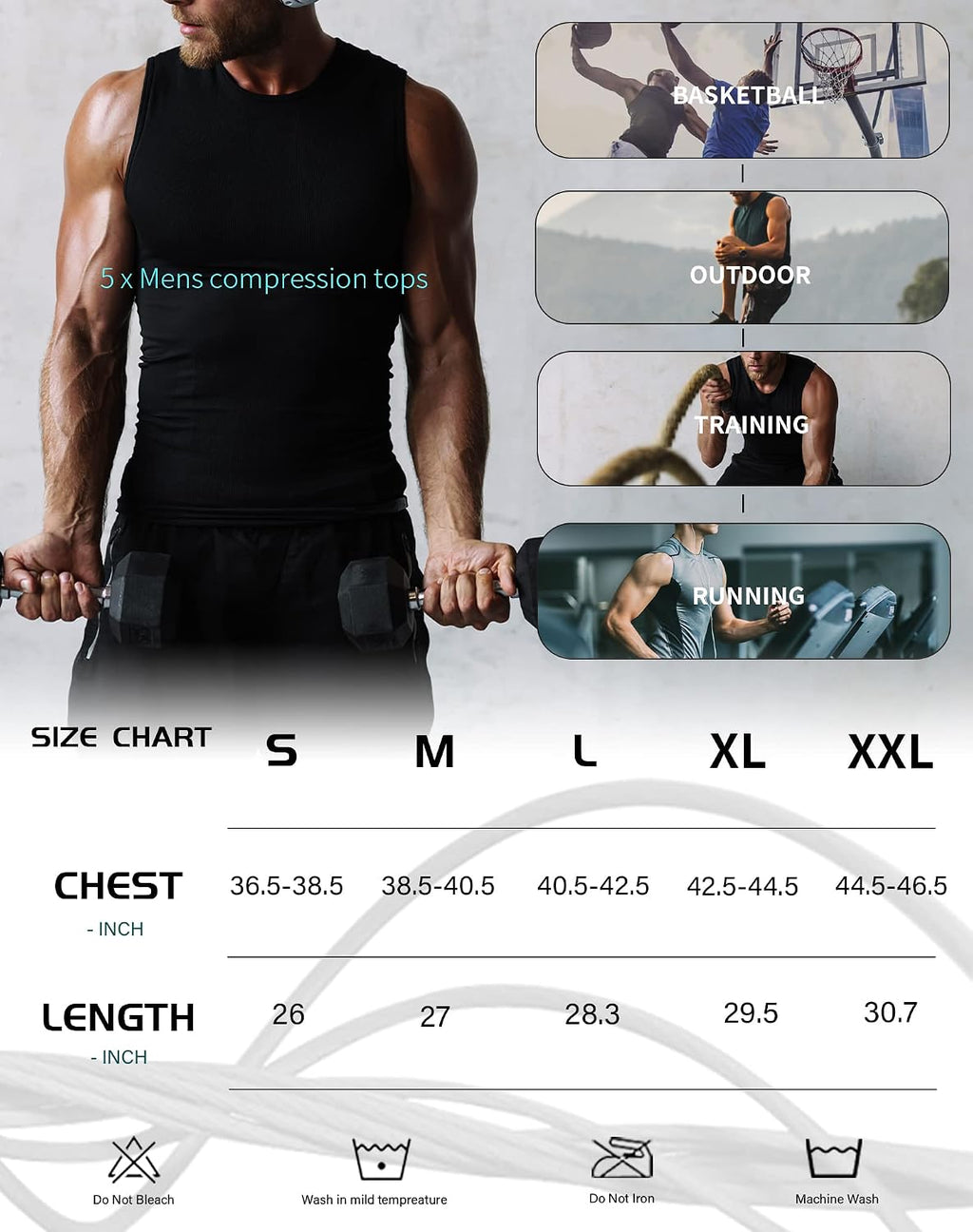 5 Pack Men's Compression Shirts Sleeveless Workout Tank Top BaseLayer
