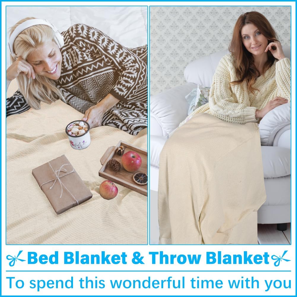 Vikumond Turkish Beach Towel Blanket Oversized 88x82 Inch Quick Dry Beige