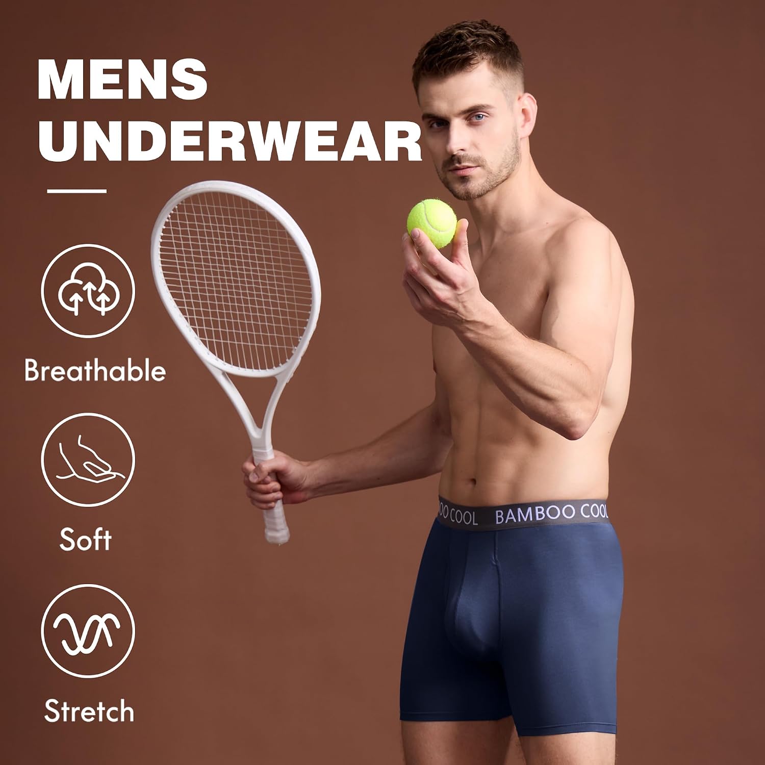 BAMBOO COOL Men's Cooling Underwear Ultra Soft Breathable Boxer Briefs Pack