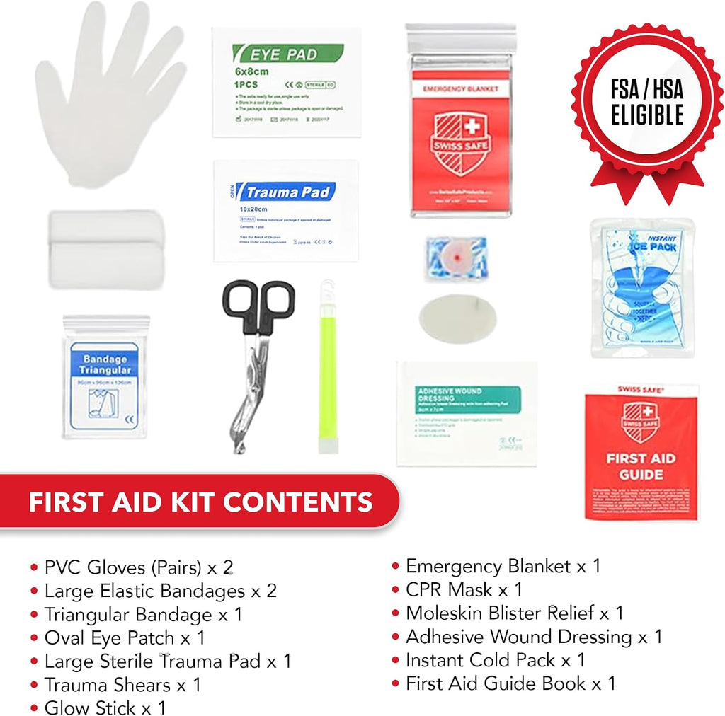 Swiss Safe 2-in-1 348 Pcs Large First Aid Kit for Camping, Travel & Car