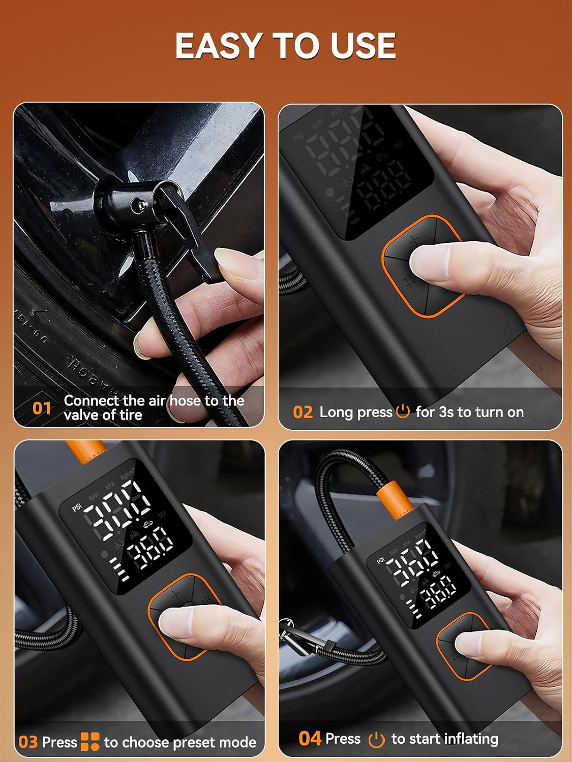 Tire Inflator Portable Air Compressor with150 PSI Memory Function