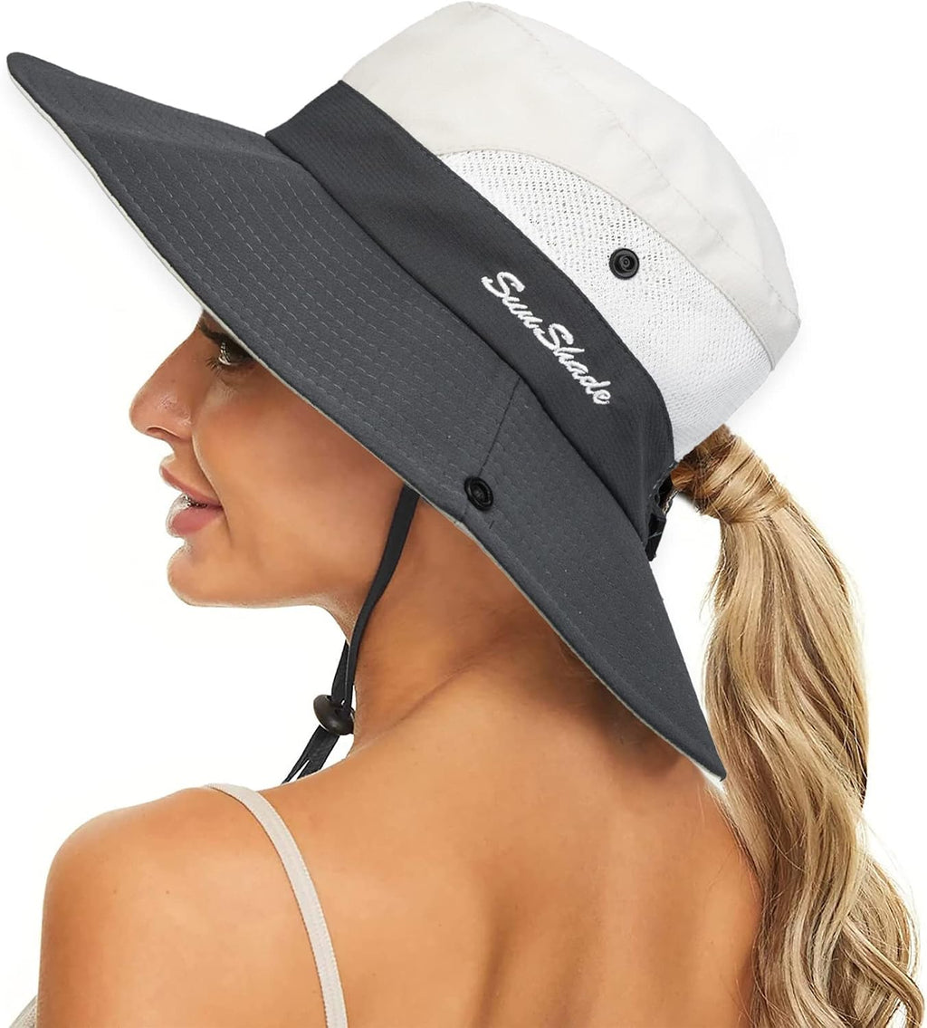 Woman Summer Sun-Hat Ponytail-Outdoor UV-Protection Wide Brim Foldable Hat