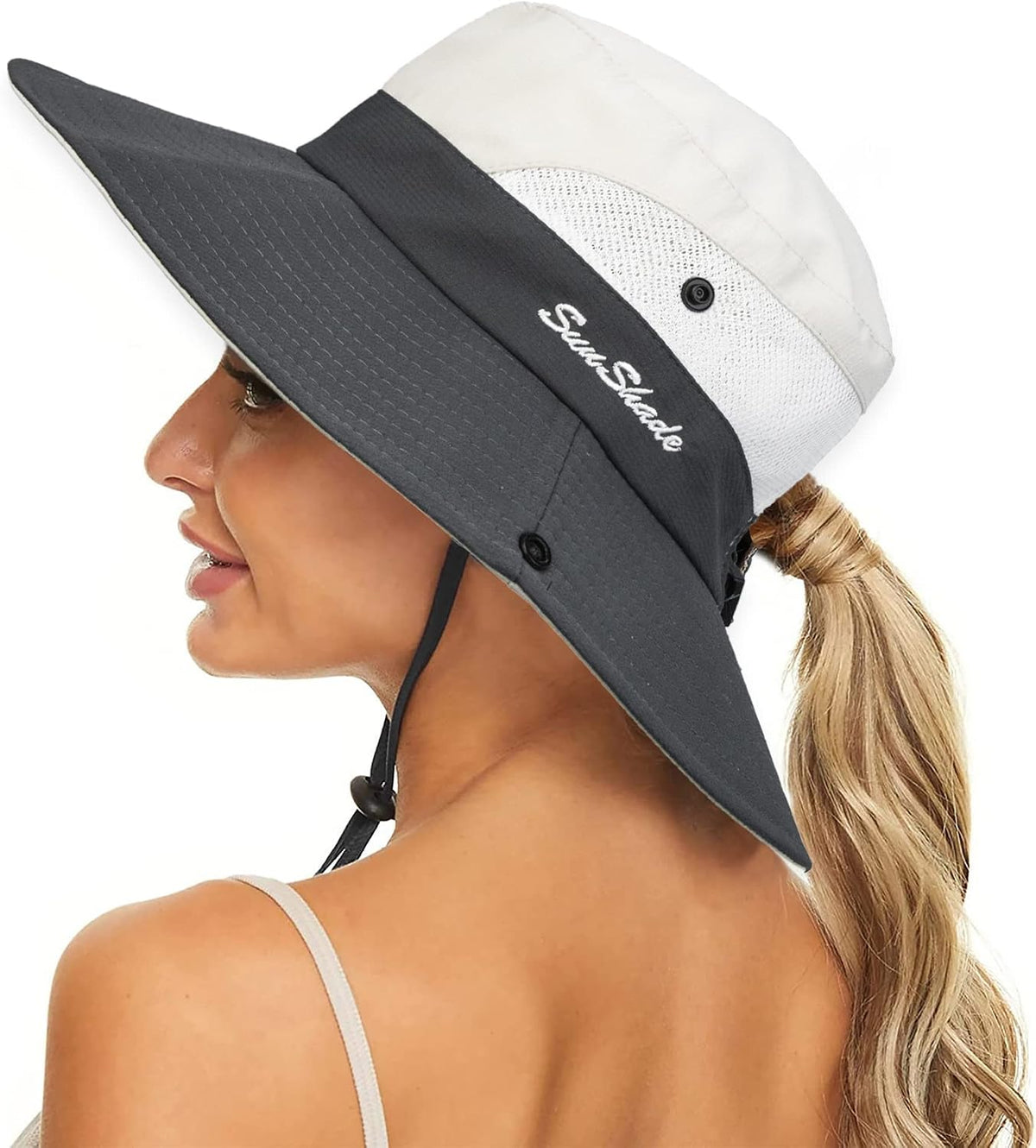 Woman Summer Sun-Hat Ponytail-Outdoor UV-Protection Wide Brim Foldable Hat