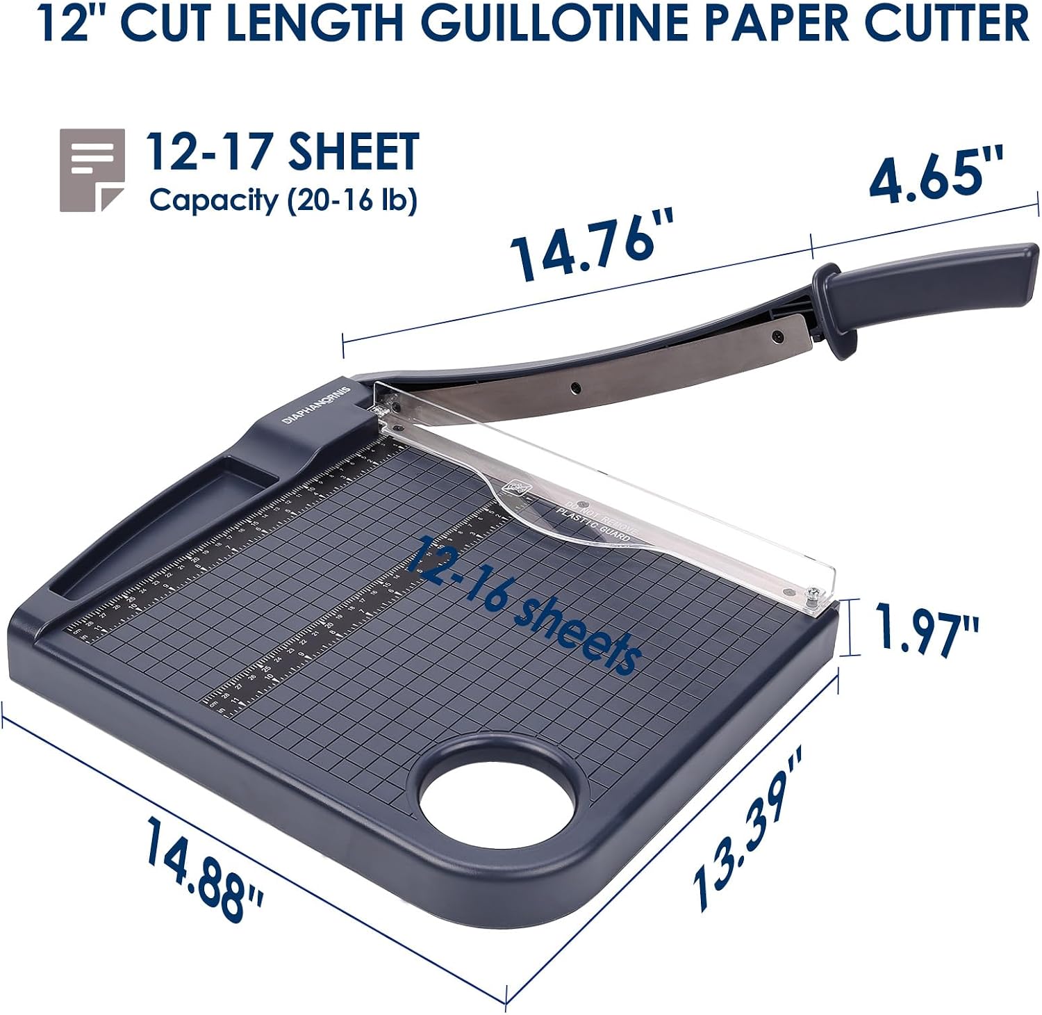 12" Paper Cutter, Precision Cut with Safety Protection and Blade Lock, 12 Sheets Capacity, Great for Cardstock, Cardboard, Photo, Vinyl, Crafts, Scrapbook (Grey)