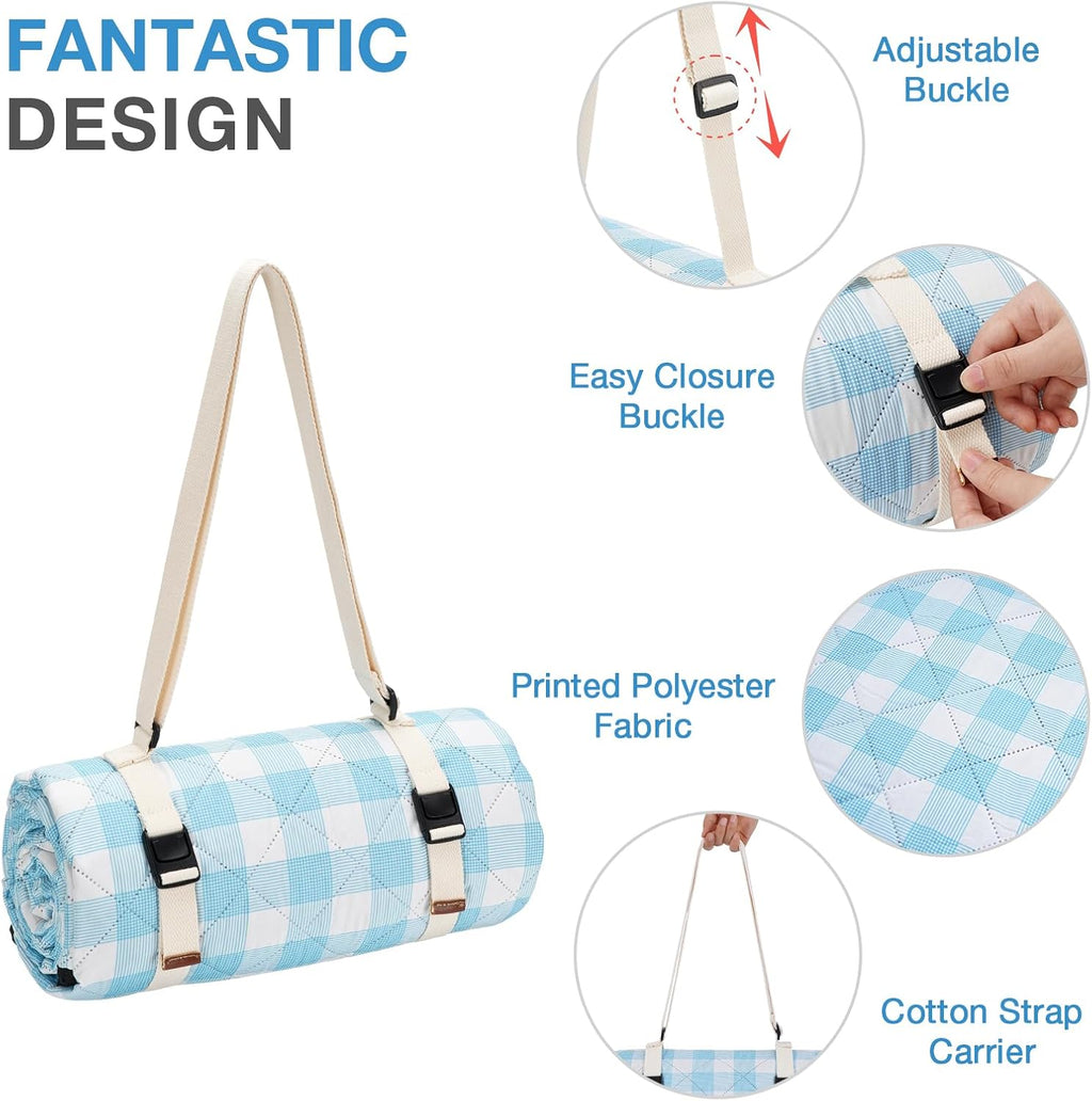 WILLOW WEAVE Large Picnic Blanket Waterproof,Outdoor Blanket - Blue