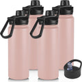 VEGOND 32 oz Insulated Water Bottle Bulk Stainless Steel Metal Water Bottles with Leak Proof Straw Lid & Spout Lid, Wide Mouth Double Walled Vacuum Travel Sports Bottle, 4 Pack
