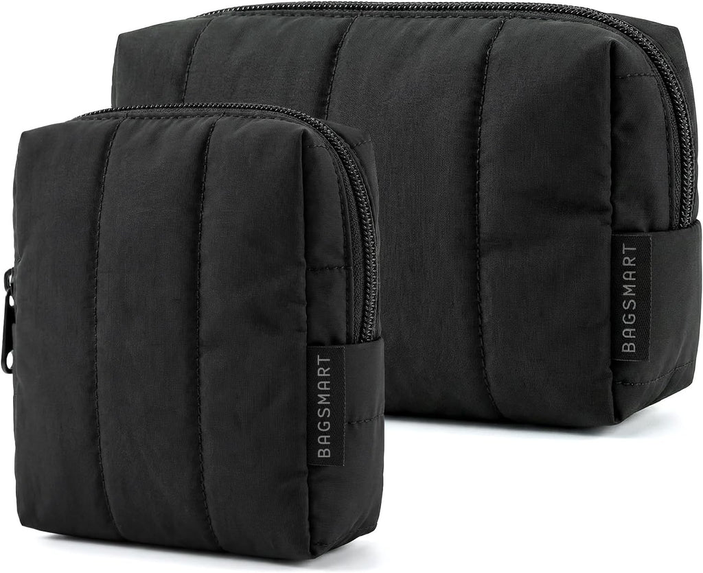 BAGSMART Puffy Travel Makeup Bag Duo Large & Small for Women, Greige