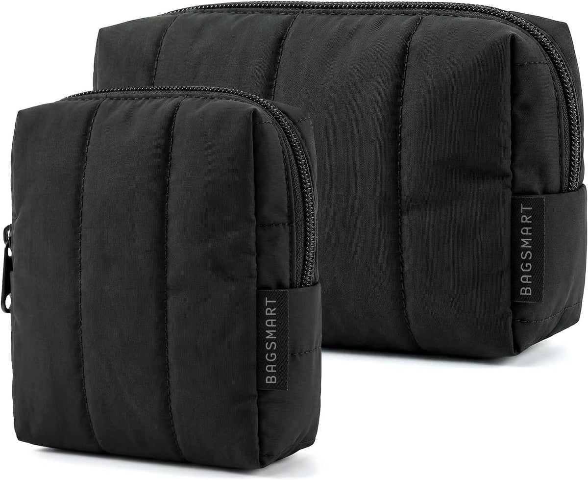 BAGSMART Puffy Travel Makeup Bag Duo Large & Small for Women, Greige