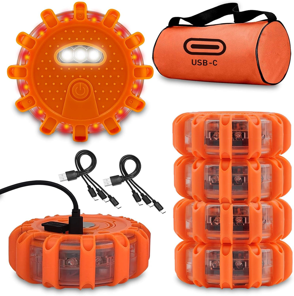 Ecoangel Upgraded USB-C Rechargeable LED Emergency Road Flares (6 Pack)
