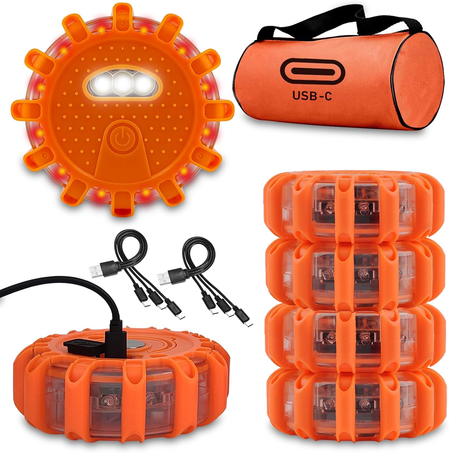 Ecoangel Upgraded USB-C Rechargeable LED Emergency Road Flares (6 Pack)