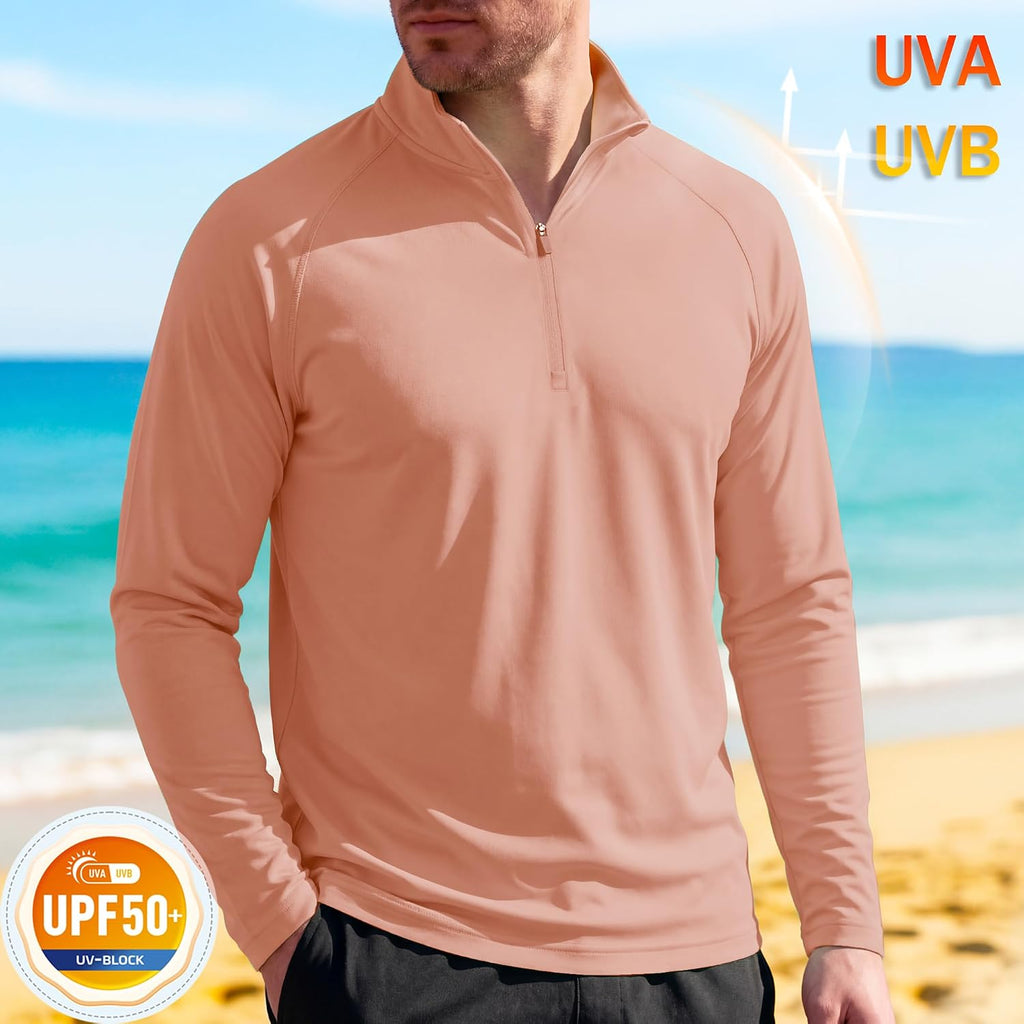 MAGCOMSEN Men's Long Sleeve Sun Shirts UPF 50+ Tees 1/4 Zip Fishing Running Rash Guard Athletic T-Shirts