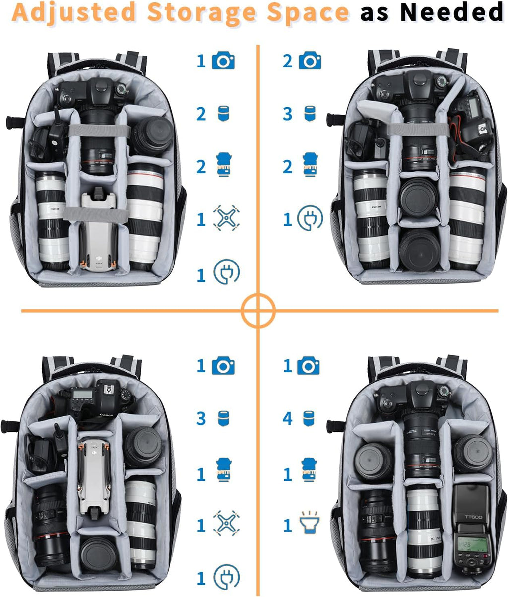 Camera Backpack Hard Shell Imitation Carbon Fiber DSLR, Waterproof Shockproof w/15.6" Lap Comp for Photo, Travelers & Daily.