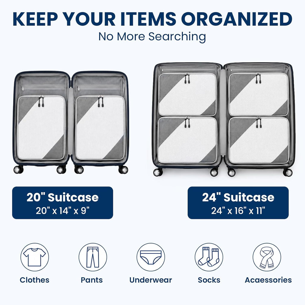 Barsine Large Compression Packing Cubes for Travel, 4-Pack Extra Large Packing Cubes with Double Compression Zipper, Luggage Organizers for Carry On, Cruise, Family Vacation & Business Travel