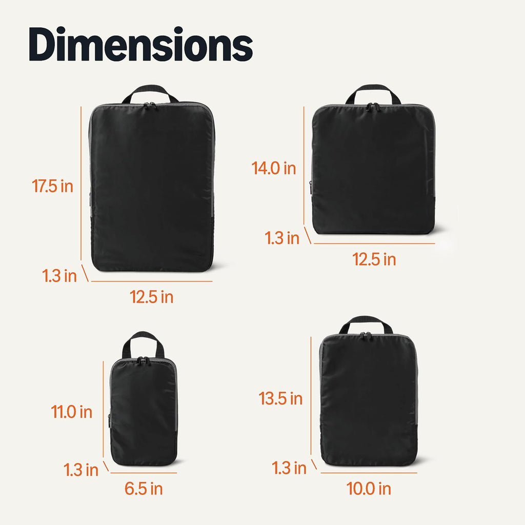 Amazon Essentials Ultralight Compression Packing Cubes, Recycled Fabric, 2 Zippers, 4-Pack, Black, for Suitcases or Backpacks