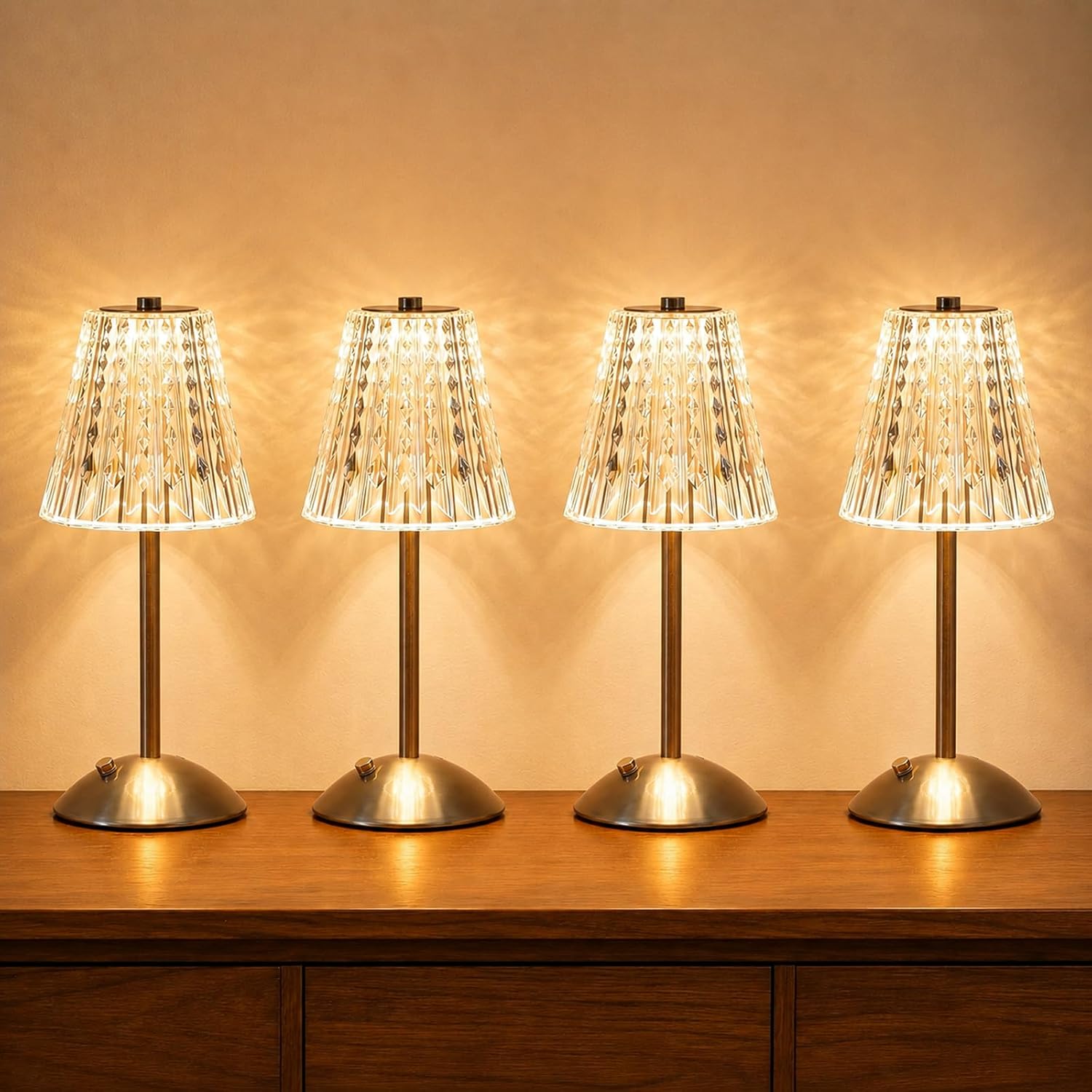Nusogon Rechargeable Cordless Table Lamp, Touch Control Crystal Desk Lamp