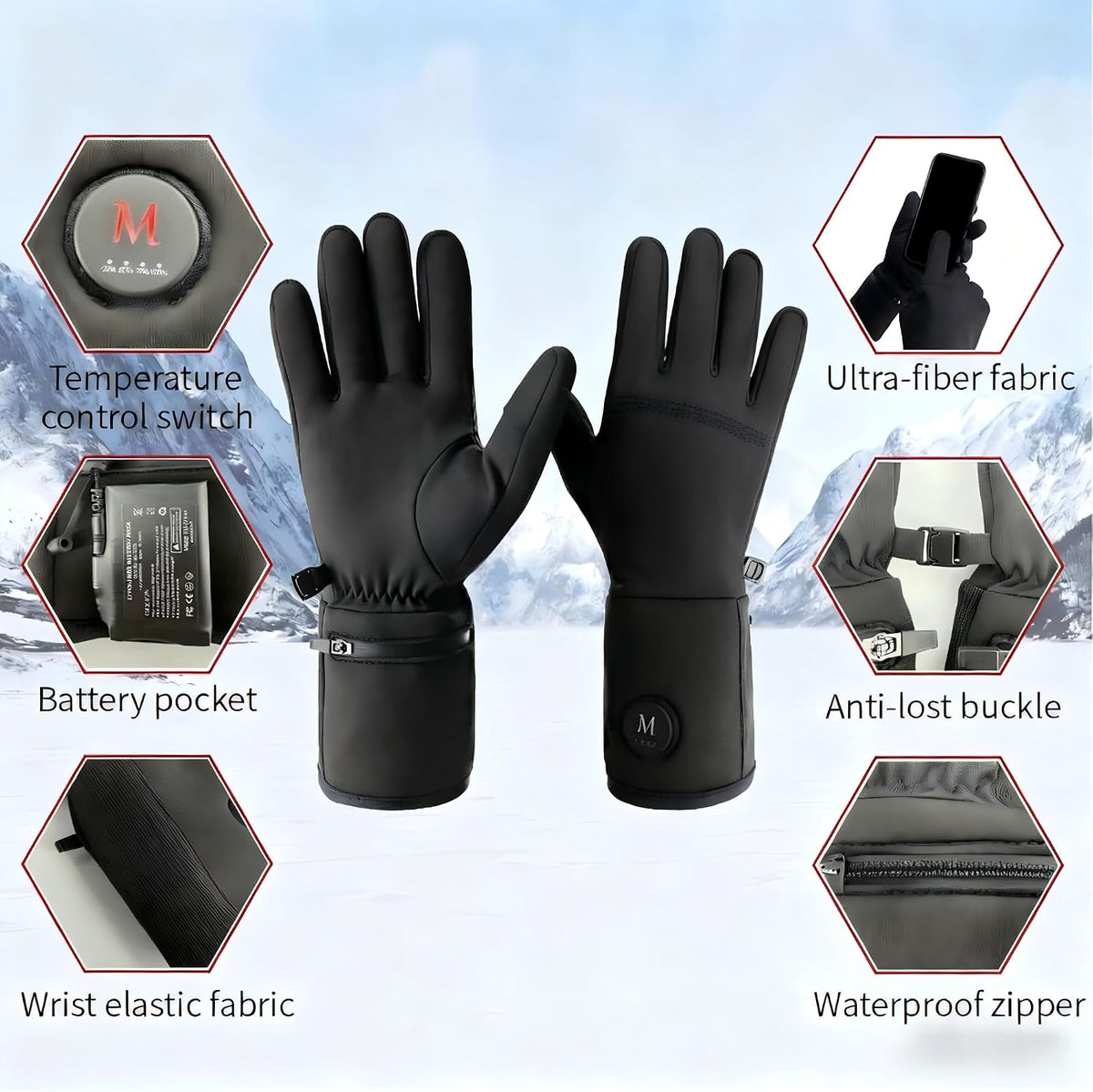 Rechargeable Heated Glove Liners Men Women, Thin Warm Winter Ski Liners(XL/XXL)