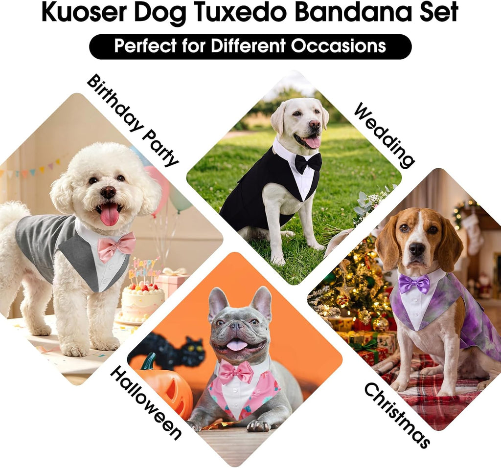 Kuoser Dog Tuxedo, Dog Suit and Bandana Set, Dogs Costume with D-Ring