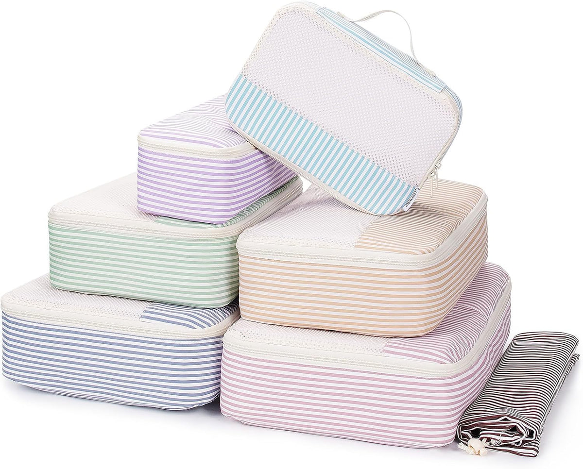 Narwey 7 Set Striped Packing Cubes for Travel, Luggage Organizer Bags, Durable Packing Organizers Bag for Travel Essentials Accessories (Stripe Combined)