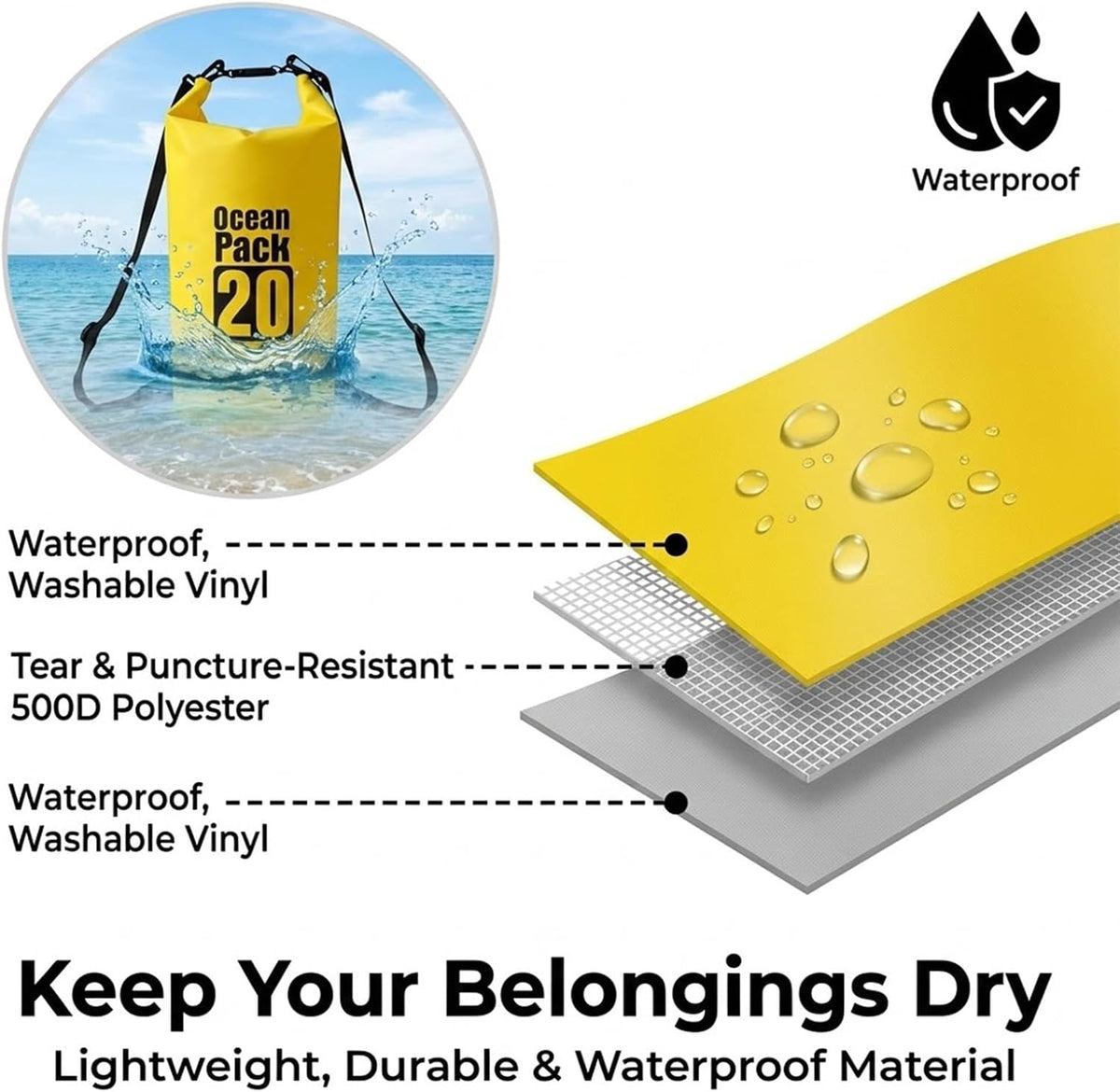 Floating Waterproof Dry Bag for Kayaking Boating Paddle Boarding